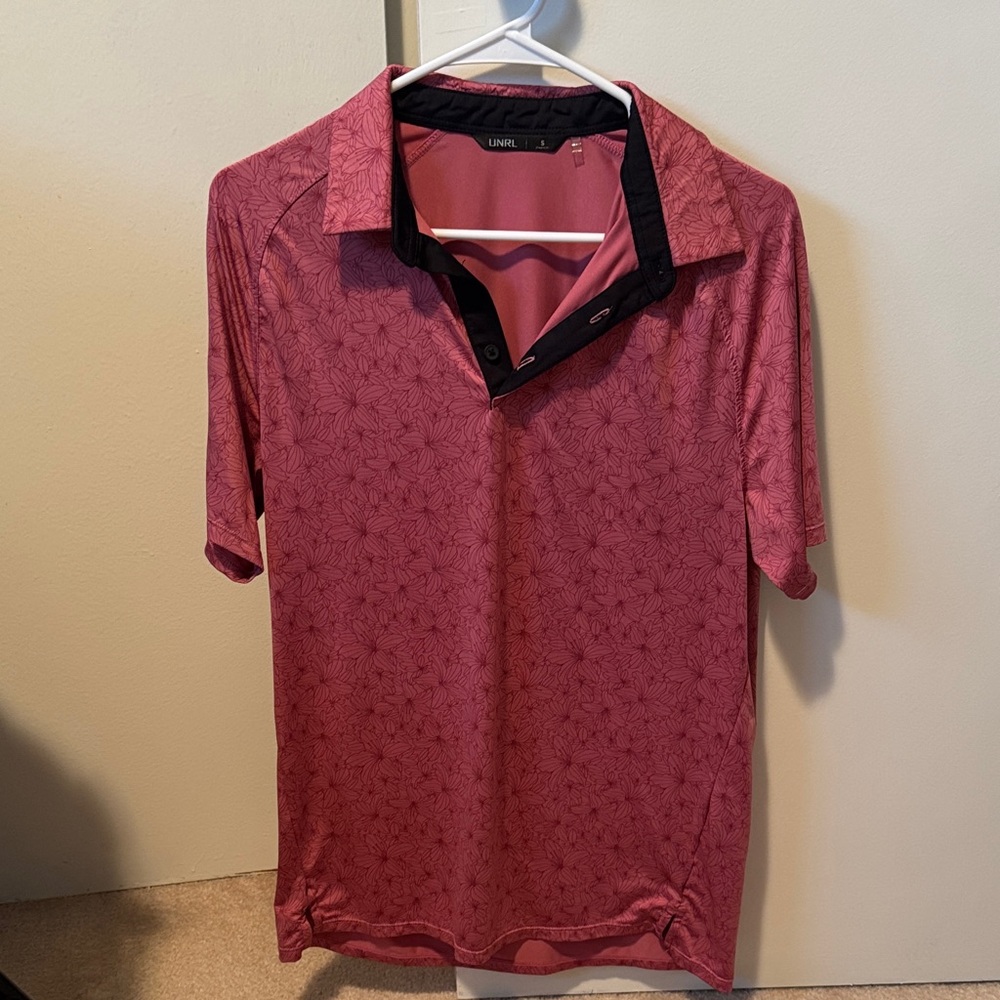 UNRL Men's Golf Polo S Pink Red Pattern Performance Shirt